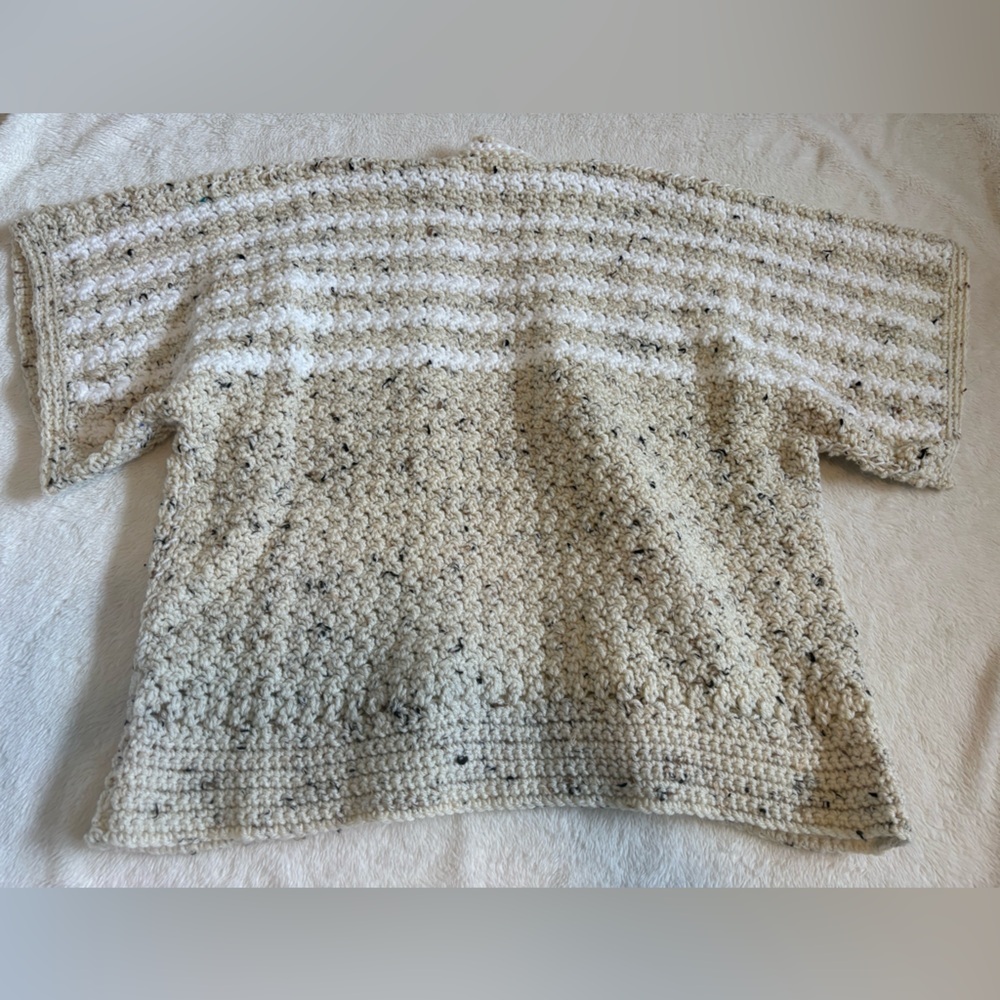 Handmade knitChunky Oversized Cardigan Sweater Cream Speckled Cozy Open Front OS - Picture 5 of 7